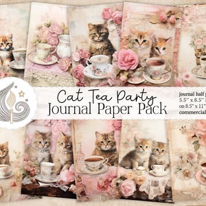 Journal indésirable pour le goûter de chat | Style shabby chic | Pages de revue | Fabrication de cartes | Bricolage | Paquet de papier artisanal | Papier numérique | Papier de scrapbooking