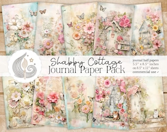 Shabby Cottage Junk Journal Pages: Pastel Papers with Roses, Lace, and Soft Vintage Layers