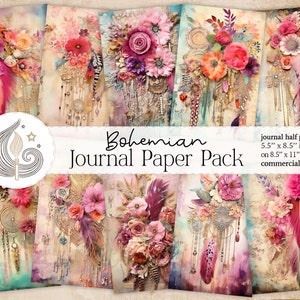 Journal indésirable floral Boho | Kit de journalisation Boho | Fleurs de plumes minables hippies | Pages imprimables | Pack papier numérique | Artisanat