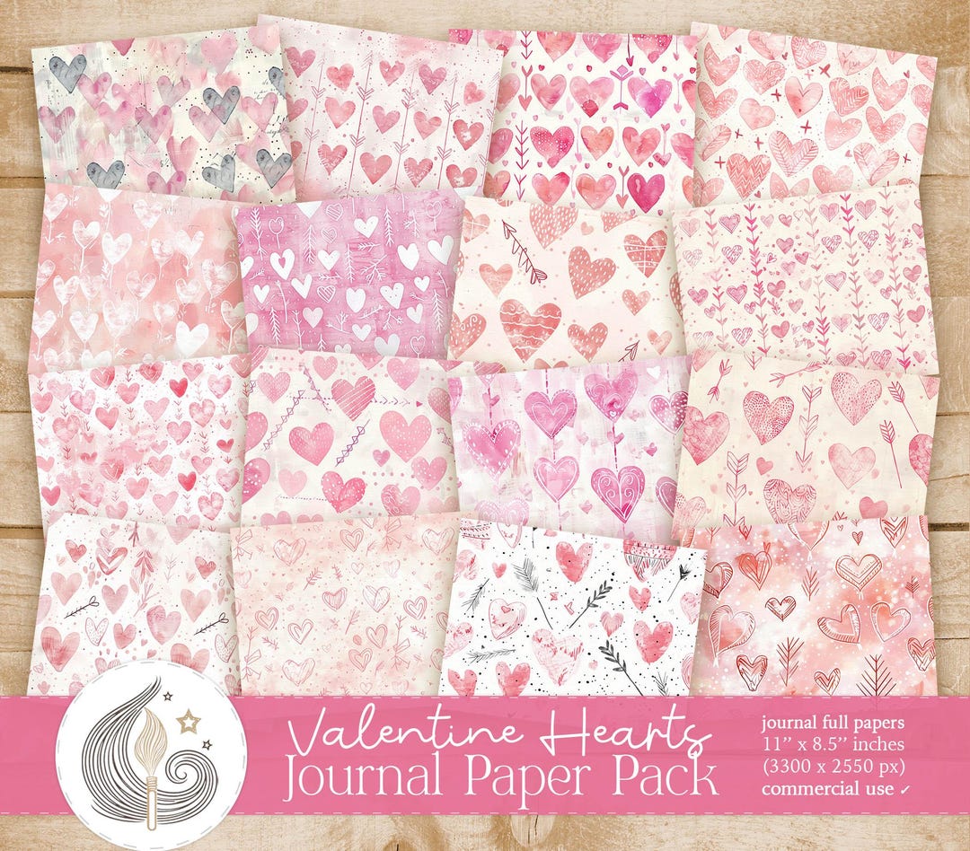 Valentine Hearts Junk Journal Papers: Pink Patterned Backgrounds With ...