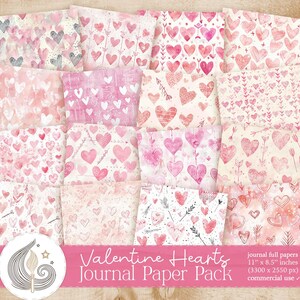 Herzen Junk Journal Seiten | Rosa Aquarell Papier | Romantisches Printable Kit | Valentinstag Papier Set | Kartengestaltung | Basteln