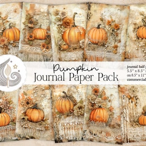 Fall Junk Journal | Shabby Chic Pumpkin | Journal Pages | Card Making | Tag Creation | Paper Pack | Digital Paper | Scrapbook Paper