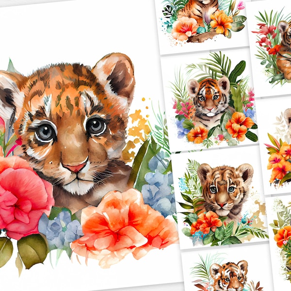 Tiger Cub Digital Images | Watercolor Clipart Pack | Digital Download | Scrapbooking | Card Making | Digital Crafting | Mixed Media