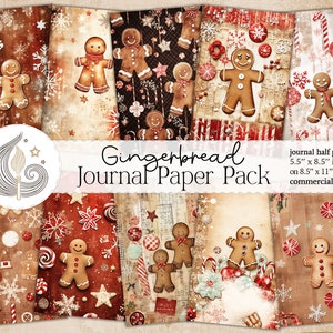 Pagine di Junk Journal / Omino di pan di zenzero / Scrapbooking digitale / Stampe natalizie / Artigianato di carta / Creazione di biglietti / Uso commerciale