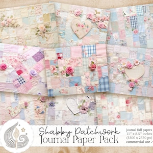 Shabby Chic Patchwork-dagboekpapier | Vintage bloemenquilt | Benodigdheden voor ongewenste tijdschriften | Plakboekpakket | Digitale download | Commercieel gebruik