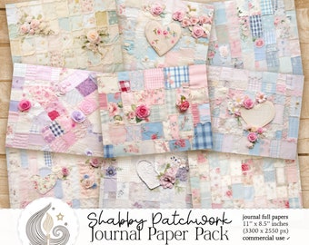 Shabby Patchwork Junk Journal Papers: Soft Pastel Backgrounds with Quilted Textures and Florals