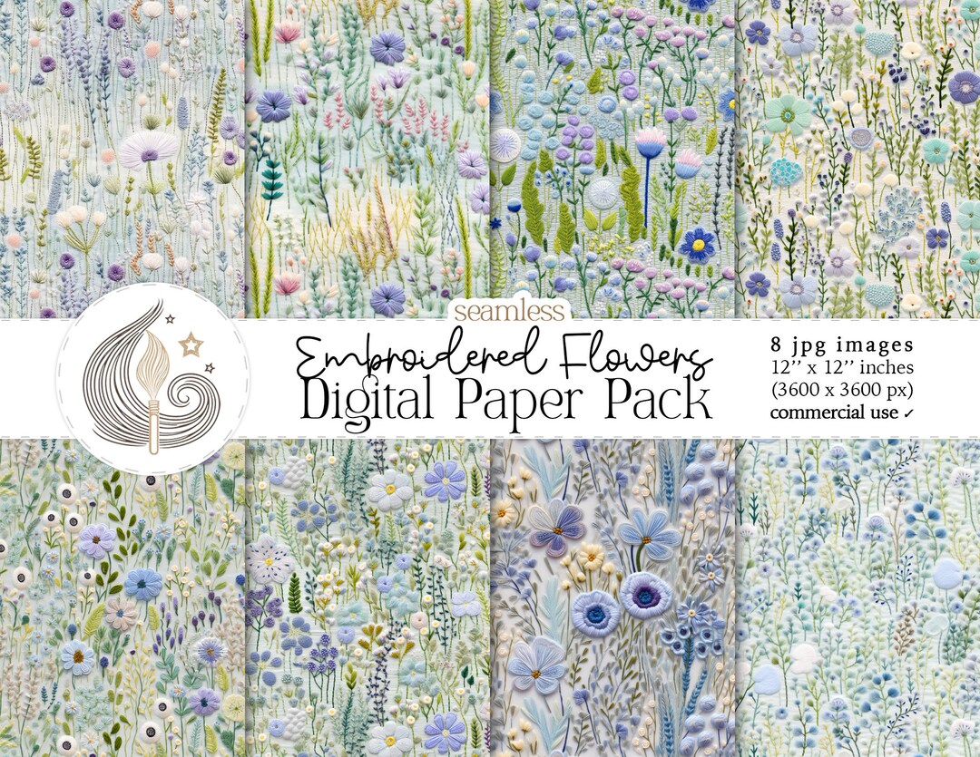 Embroidered Flowers Repeating Pattern Floral Digital Seamless Pattern ...