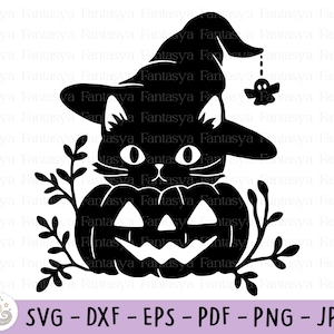 Halloween Cat Svg | Pumpkin Svg | Commercial Use | Cut Files Cricut | Halloween Decor Svg | Jack O Lantern | Halloween Clipart