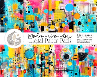 Papier numérique géométrique moderne | Utilisation commerciale | Fonds artistiques à l’aquarelle | Ensemble de papier imprimable | Papier scrapbooking | Artisanat | DIY