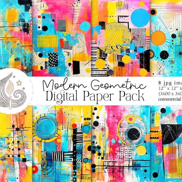 Modern Geometric Digital Paper | Commercial Use | Watercolor Artistic Backgrounds | Printable Paper Set | Scrapbooking Paper | Crafts | Diy