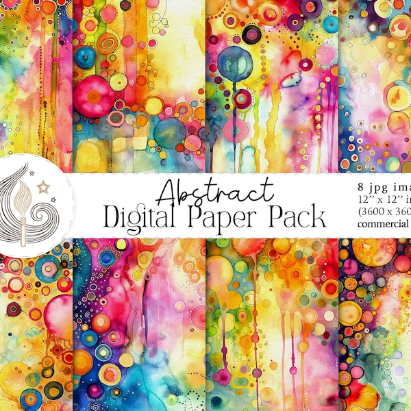 Abstract Digital Paper | Commercial Use | Watercolor Abstract Backgrounds | Printable Paper Set | Scrapbooking Paper | Crafts | Diy