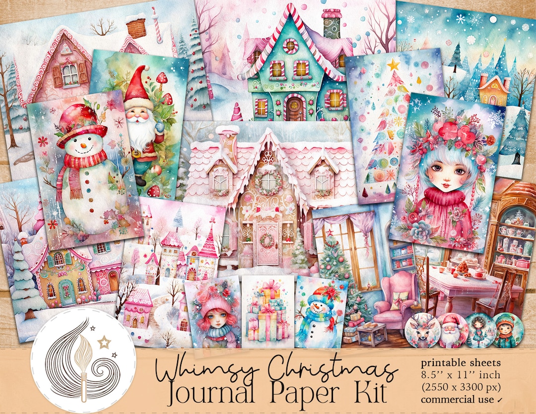 Whimsy Christmas Junk Journal Pages: Playful Holiday Papers With ...