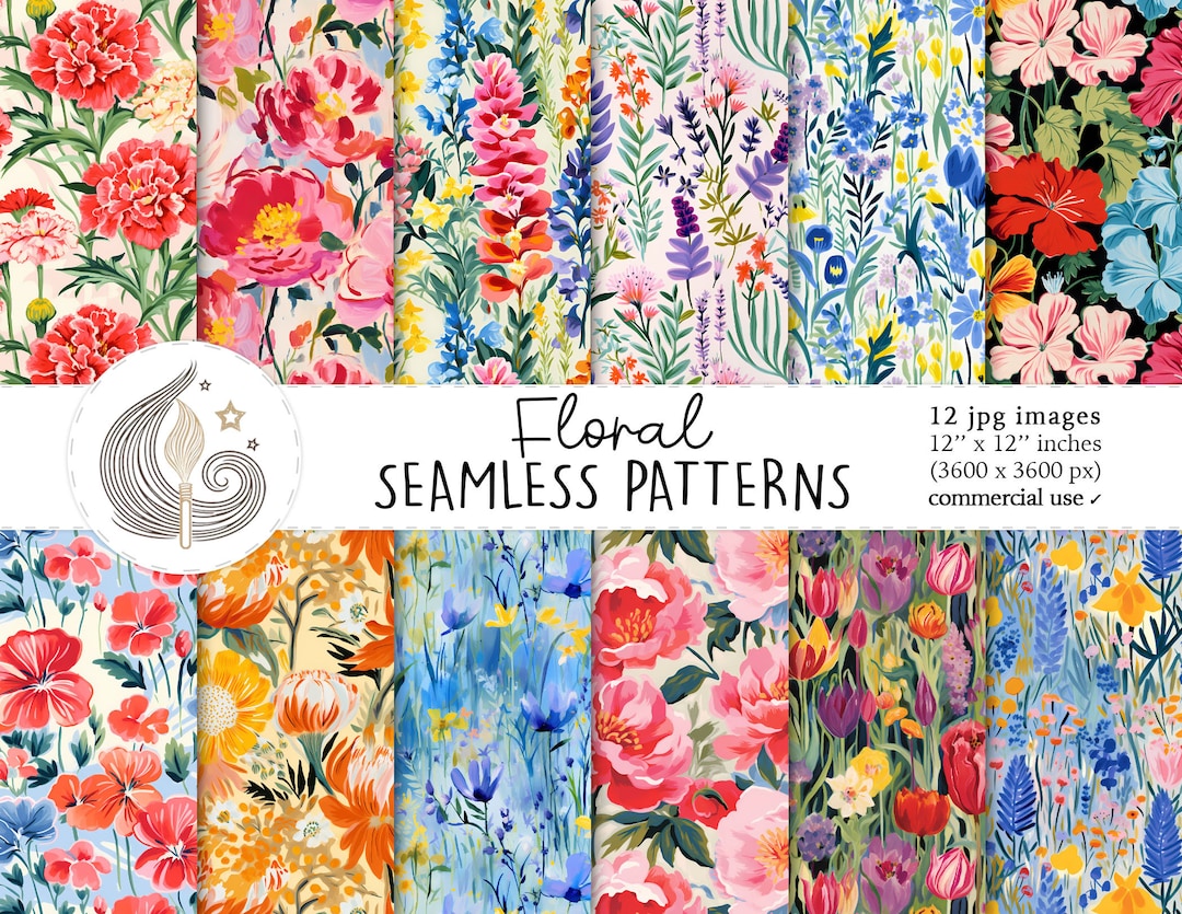 Floral Seamless Patterns: Botanical Digital Paper Pack With Watercolor ...