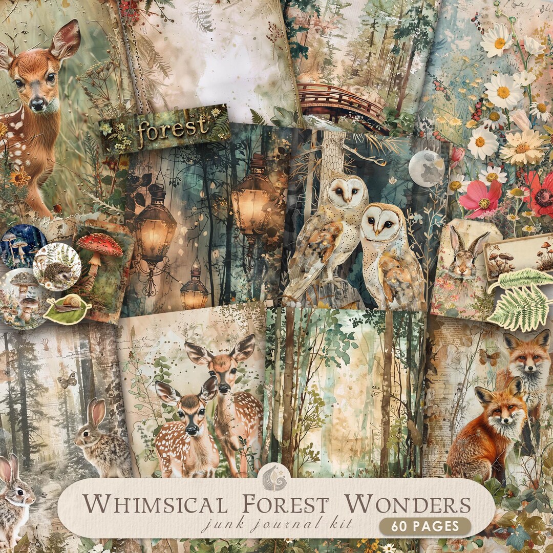 Whimsical Forest Wonders Junk Journal Kit: Enchanted Woodland Printable ...