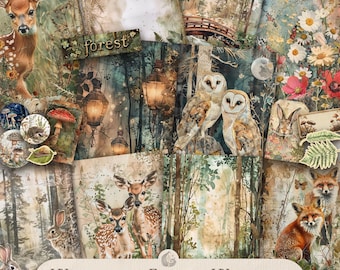 Whimsical Forest Wonders Junk Journal Kit: Enchanted Woodland Printable Pages & Ephemera