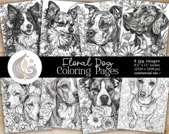 Floral Dog Coloring Pages: Printable Sheets with Dogs and Botanical Accents