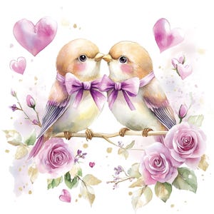 Lovebirds Clip Art Pack | 14 Imagens Jpg Aquarela | Criação de Cartões | Scrapbooking | Artesanato | Diário de Junk | Faça Você Mesmo | Imprimíveis de Dia dos Namorados