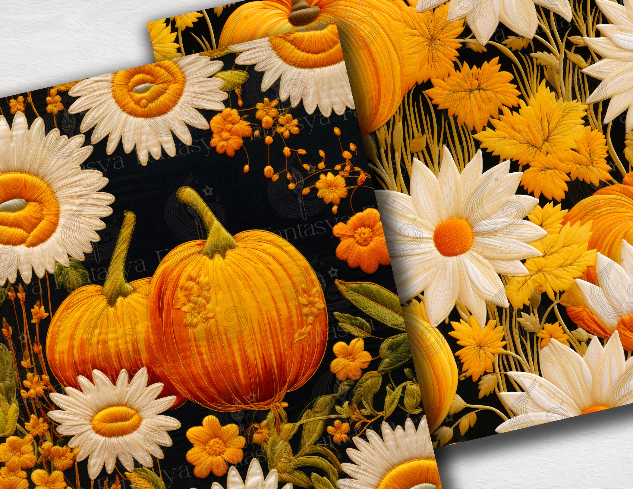 Embroidered Fall Seamless Patterns: Autumn Digital Paper Pack With ...