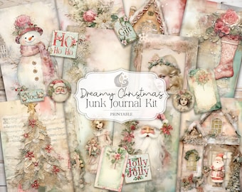 Dreamy Christmas Junk Journal Kit | Printable Pages, Paper, Ephemera, Tags | Digital Download | Shabby Chic | Scrapbooking Supply | Crafts