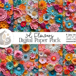 3d Floral Digital Paper | 3d Flower Digital Paper | 3d Floral Pattern | Instant Download | Scrapbooking | Diy Crafts | Commercial Use