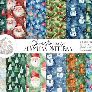 Naadloos kerstpatroon | Commercieel gebruik | Naadloos digitaal kerstpapier | Aquarel kerstontwerp | Plakboekpapier | Cadeaus