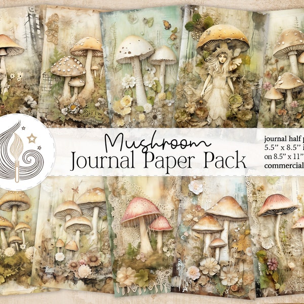 Mushroom Junk Journal Pages | Forest Junk Journal | Woodland Ephemera | Digital Download | Printable Kit | Paper Crafts | Scrapbooking