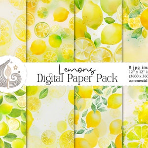 Aquarell Zitrone Digital Papier | Sofort Download | Scrapbook Papier | Kommerzielle Nutzung | Stoff Design | Kartenherstellung | Diy Basteln