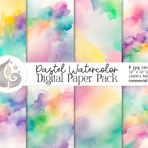 Pastel Watercolor Textures | Instant Download | Digital Paper | Watercolor Background | Pastel Colors | Commercial Use