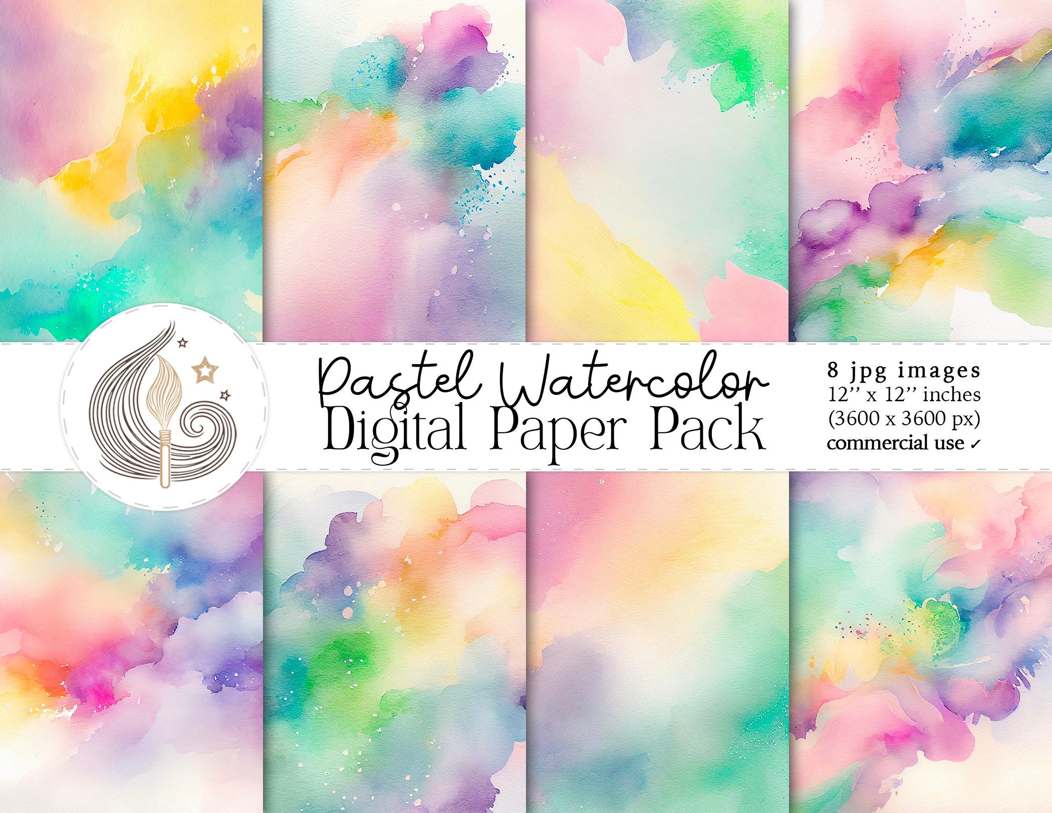 Pastel Watercolor Digital Paper Pack: Soft Blend Abstract Backgrounds ...