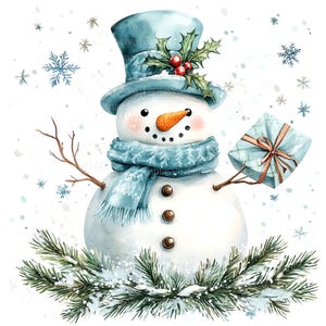 Pacchetto di clipart di pupazzo di neve / 12 immagini Jpg ad acquerello / Creazione di biglietti / Scrapbooking / Artigianato / Diario spazzatura / Fai da te / Stampabili