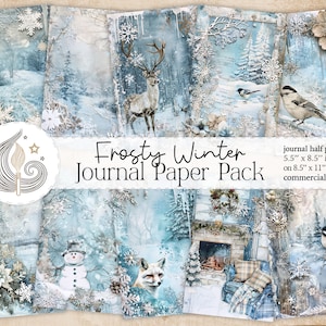 Frosty Winter Junk Journal-pagina's | Digitale download | Benodigdheden voor dagboeken | Papierkunst | Plakboekpakket | Kaarten maken | Sneeuwvlok | Sneeuw