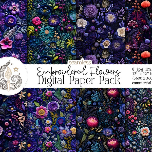 Seamless Floral Pattern | Embroidered Flowers | Seamless Digital Paper | Background Paper | Faux Embroidery | Commercial Use | Craft