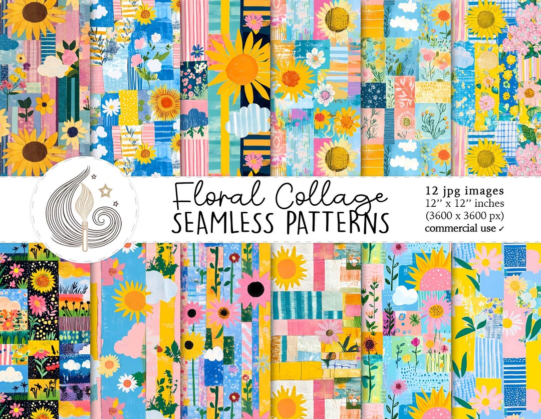 Floral Collage Seamless Patterns: Summer Garden Digital Paper Pack With ...
