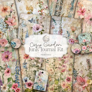 Junk Journal Kit | Cozy Garden | Vintage Flowers | Digital Download | Distressed Paper | Spring Floral Garden | Botanical | Decoupage
