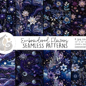 Motif floral sans couture | Utilisation commerciale | Papier numérique floral sans couture 3D | Broderie de fleurs cosmiques célestes | Artisanat | Bricolage