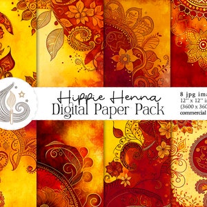 Wzór Hippie Henna | Zastosowanie komercyjne | Papier cyfrowy | Tekstury indyjskie | Etniczne | Papier do scrapbookingu | Pobieranie cyfrowe | Tła