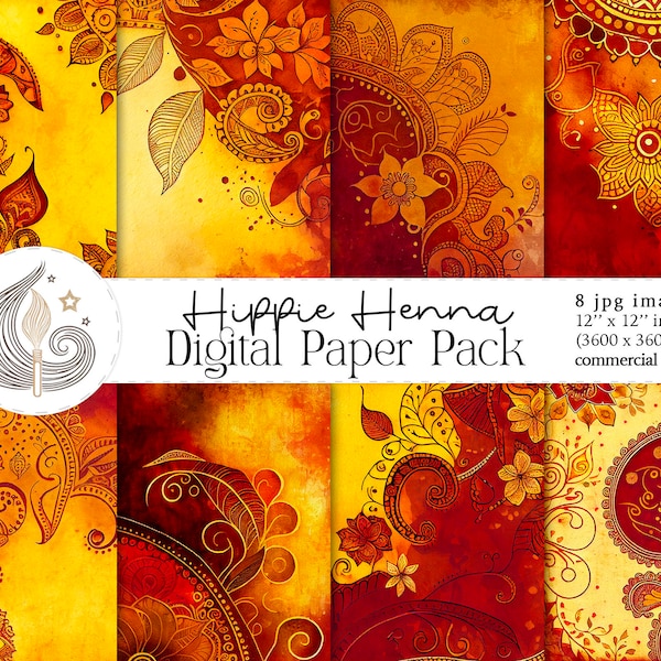 Hippie Henna Pattern | Commercial Use | Digital Paper | Indian Textures | Ethnic | Scrapbook Paper | Digital Download | Backgrounds