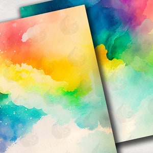 Rainbow Digital Paper | Watercolor Texture | Commercial Use ...