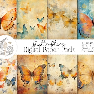 Pacchetto di carta digitale farfalla / Download istantaneo / Arte acquerello / Uso commerciale / Carta Scrapbooking / Stampabili farfalle