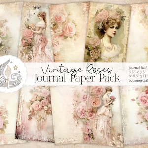 Junk Journal | Vintage Roses Papers | Journal Supplies | Shabby Chic | Vintage | Retro | Instant Download | Digital Scrapbooking