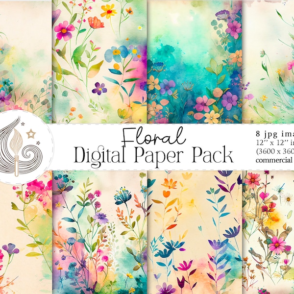 Floral Digital Paper | Flower Digital Paper | Watercolor Floral Pattern | Spring Digital Paper | Instant Download | Commercial Use