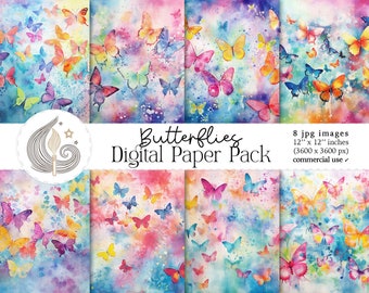 Butterflies Digital Paper Pack: Pastel Watercolor Wing Backgrounds