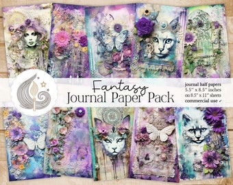 Páginas de diario de fantasía: Papeles violetas de ensueño con motivos de cuentos de hadas