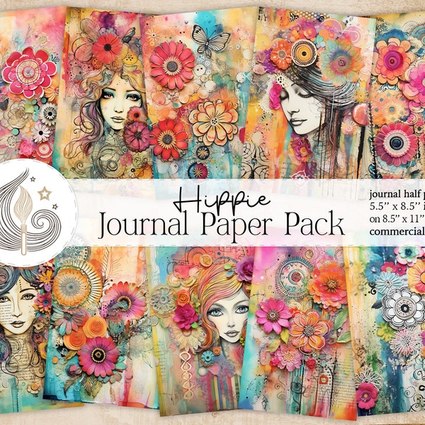 Hippie Junk Journal Kit | Groovy Junk Journal Pages | Boho Printable Journal Papers | Scrapbook Paper | Crafts | Commercial Use