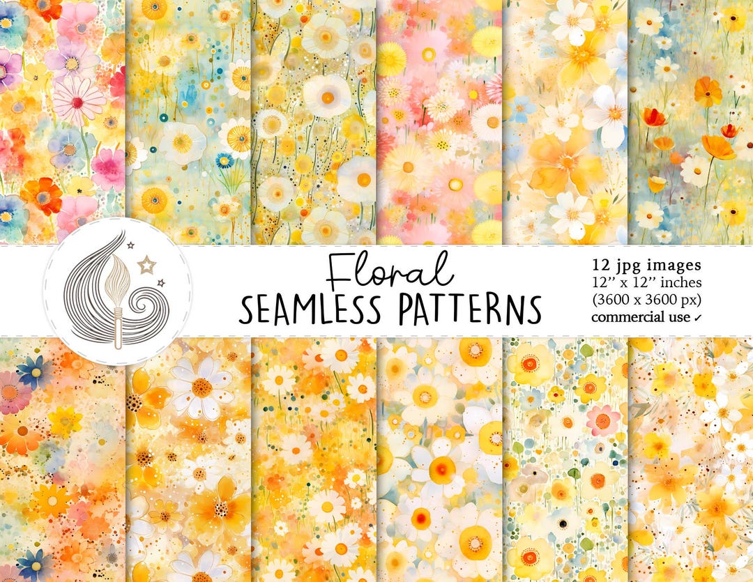 Floral Seamless Patterns: Warm Sunshine Digital Paper Pack With ...