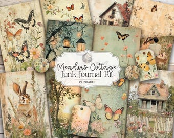 Kit de journal indésirable Meadow Cottage : pages imprimables et documents éphémères Soft Woodland Cottagecore