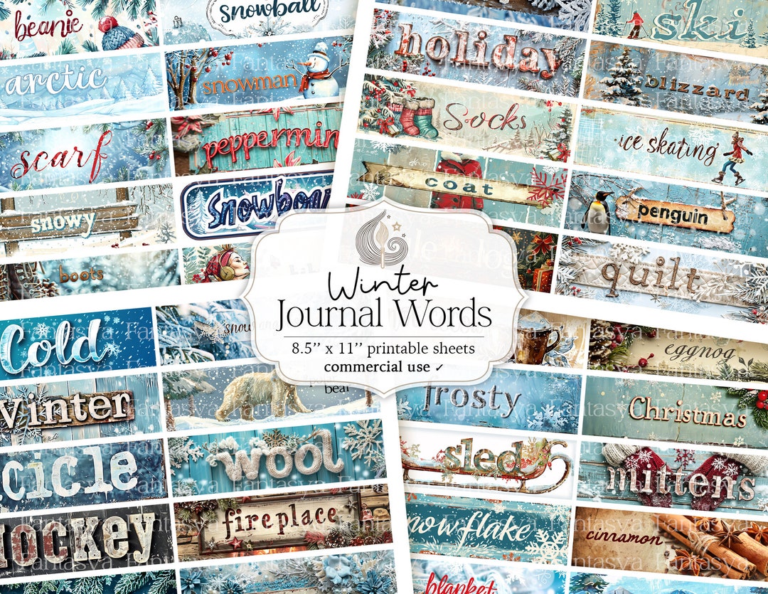 Printable Junk Journal Winter Words | Collage Sheet | Digital Journal ...