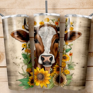 Cow Tumbler Wrap | Skinny Tumbler Png Sublimation Design | Instant Download | Cow & Sunflower Tumbler | Rustic | Farmhouse | Country