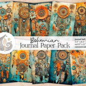 Páginas de diario basura / Estilo Boho / Suministros de diario / Paquete de papel digital Dreamcatcher / Papel de álbum de recortes / Hippie / Boho / Indie