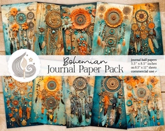 Junk Journal Pages | Bohemian Style | Journaling Supplies | Dreamcatcher Digital Paper Pack | Scrapbook Paper | Hippie | Boho | Indie
